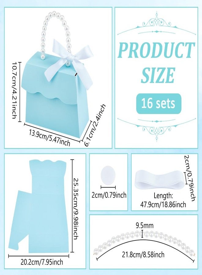 بينيكريت مجموعة بينيكريت المكونة من 16 صندوق هدايا زفاف باللون الأزرق السماوي الفاتح، علب هدايا مزخرفة بأبعاد 5.4 × 4.2 × 2.4 بوصة، مزودة بمقابض لؤلؤية وشرائط وملصقات، مثالية لأعياد الميلاد وحفلات توزيع الهدايا. - Image 2